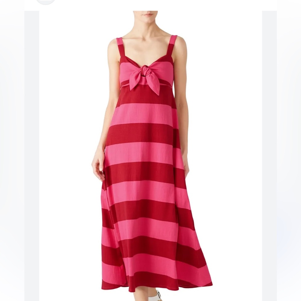 M.D.S Knit Tie Front Pink and Red Striped A-Line 100% Cotton Dress Size Small